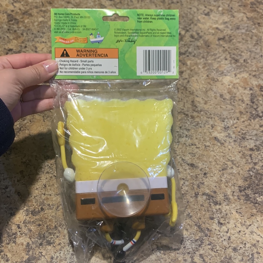 NWT 3M 2002 Spongebob square pants bath sponge with holder - Picture 2 of 5